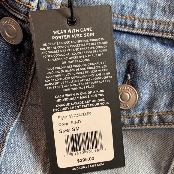 Hudson Spliced Denim Trucker Grunge Patchwork Jacket Size Small Blue Denim Wash - Picture 11 of 11